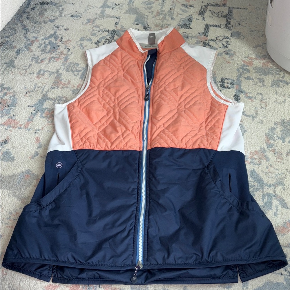 Peter Millar Coral and Navy Quilted Vest size small